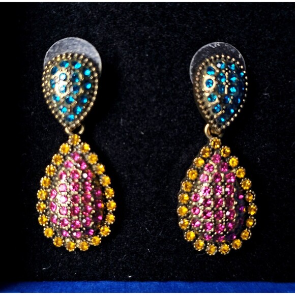 HEIDI DAUS Big Pretty Earrings Multicolor Crystal Drop 1.6" Gold Tone NEW HTF! - Picture 6 of 6